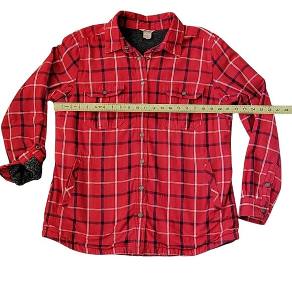 Duluth Free Swingin' Red Plaid Fleece Lined Snap Front Shirt Jacket Shacket Sz L - Picture 11 of 12